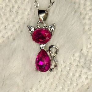 Elegant Pink Crystal Silver Necklace